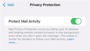 Mail Privacy Protection opti-in screenshot