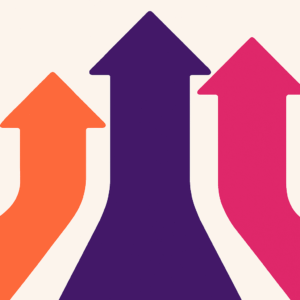 Three arrows in the Marketing Ops brand colors pointing up